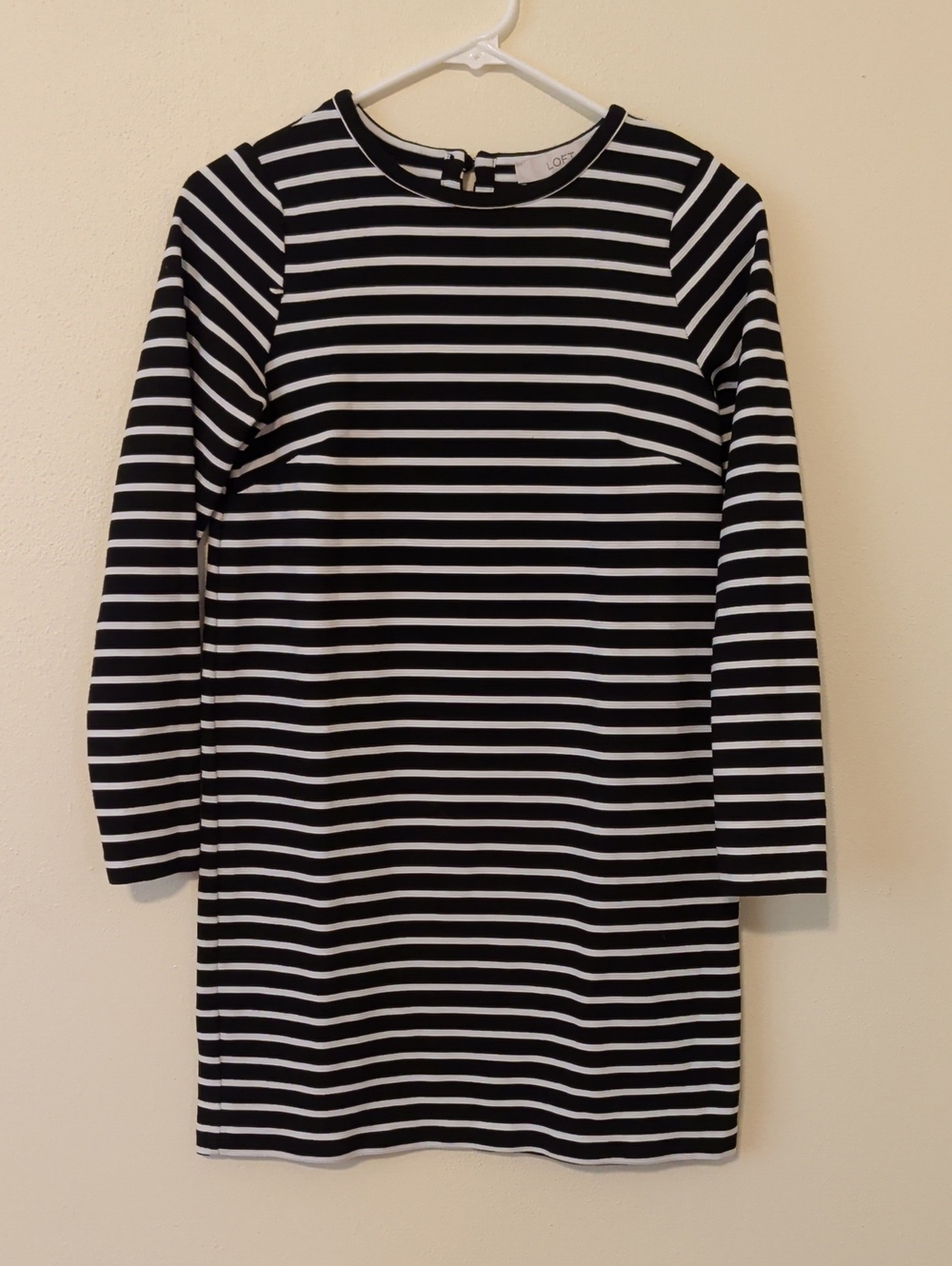 Loft Black & White Striped Long-Sleeve Tunic Dress